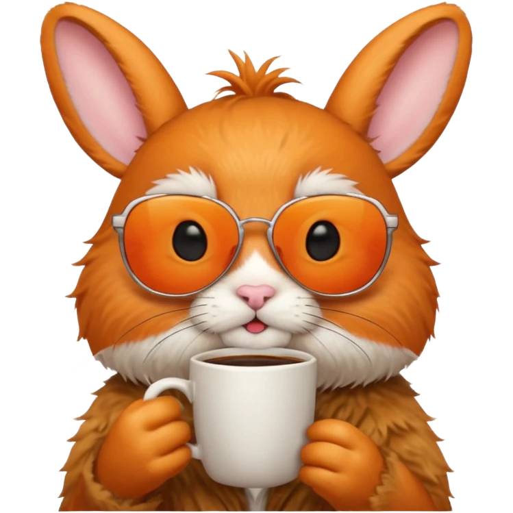 orange rabbit with sunglasses with coffee emoji