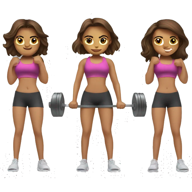 3 girls with brown hair doing barbell squats emoji