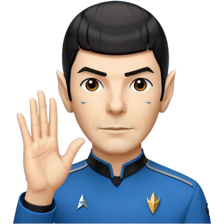 Spock with the Vulcan salute with Starfleet blue uniform (Star Trek) no green face emoji