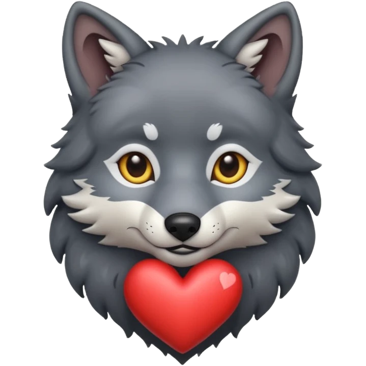 cute dark grey wolf inside heart emoji