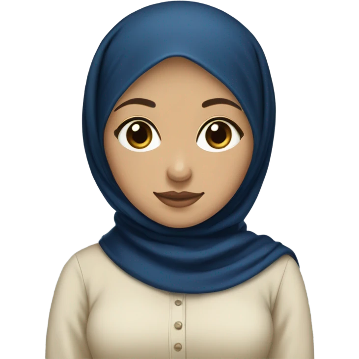 a light skin hijabi, wearing a dark blue hijab and a cream top  emoji