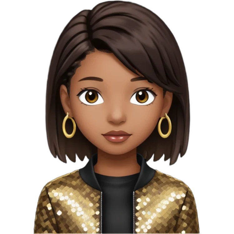 Willow Smith with long dark brown hair, dark brown sequin outfit emoji