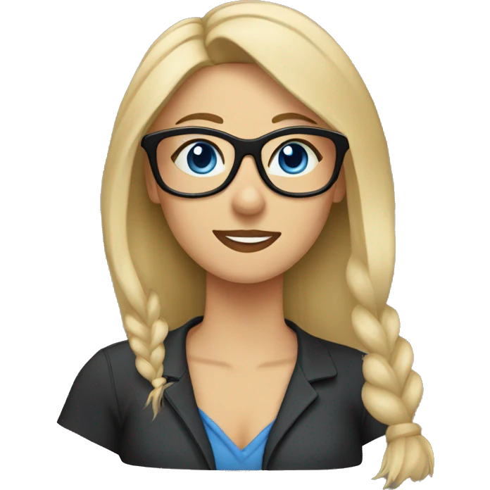 blonde woman wearing glasses with blue eyes with german shepherd emoji