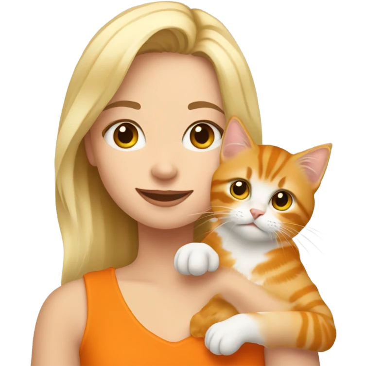 Blonde girl with her orange maine coon kitten emoji