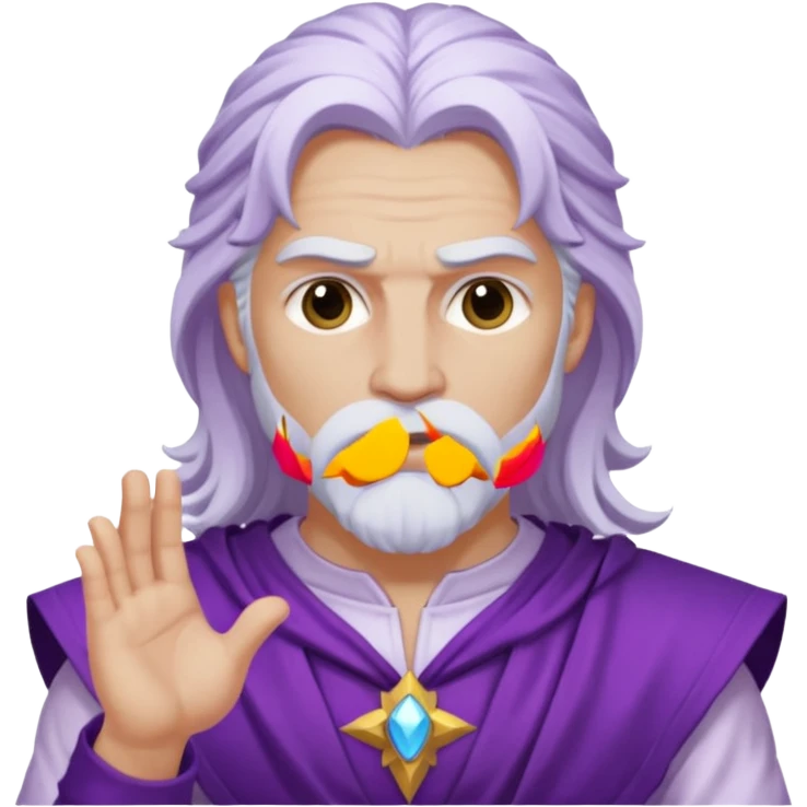 Jupiter, Thunder God from Rome Mythology with long white hair, purple and white outfit emoji