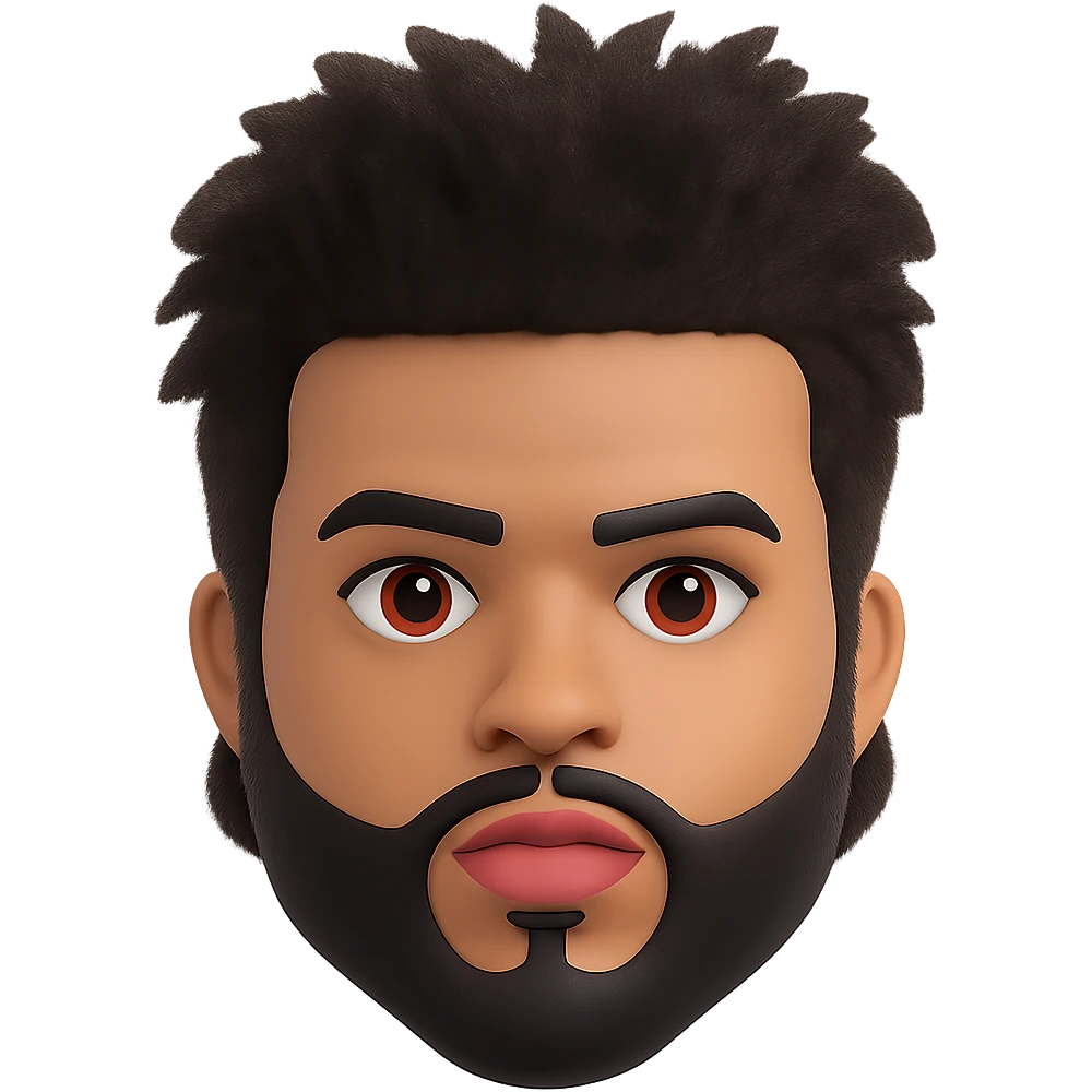 Add The Weeknd's After Hours album hairstyle, characterized by a tall, wild, and sculpted look, keeping the rest of the emoji the same. Remove the background. Maintain the original emoji style and details. emoji