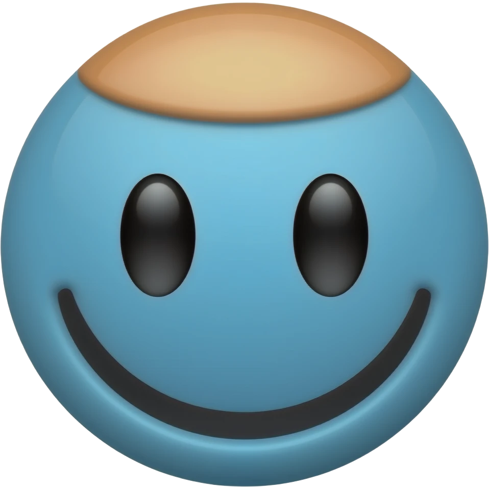 Classic smiley, but blue, and small patch of orange hair sticking up emoji