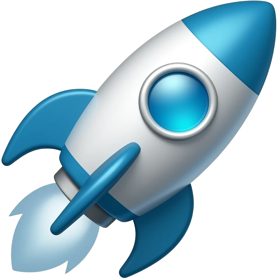 3D emoji icon of a space rocket, use colors Dark blue, Deep blue, Sky blue, Sea turquoise, Sky white, Coastal grey. Add subtle shadows and highlights for a realistic 3D effect. Maintain a clean, modern, minimalistic look. emoji