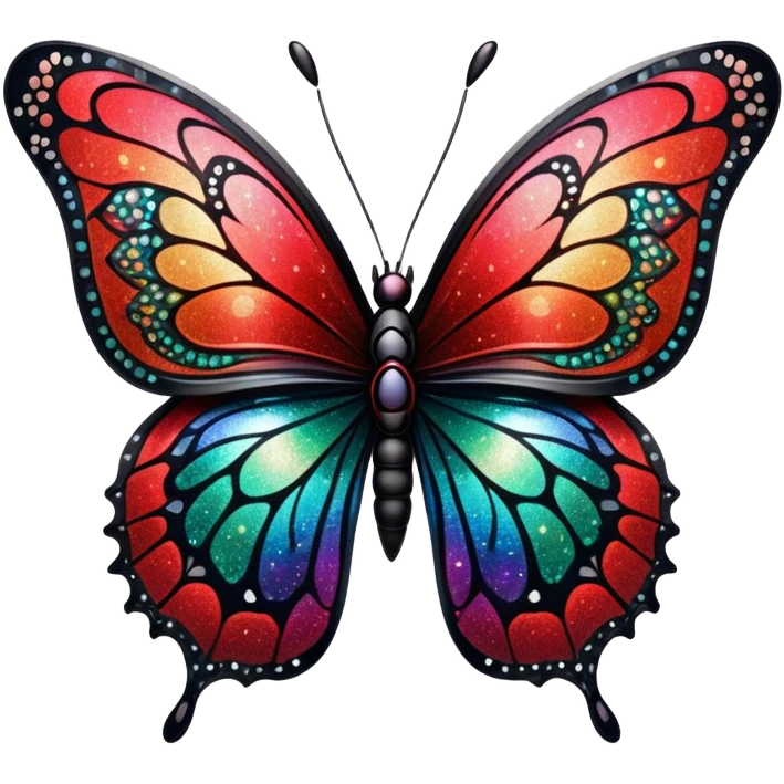 sparkly edgy black and red glittery iridescent rainbow transparent butterfly with detailed intricate patterns emoji