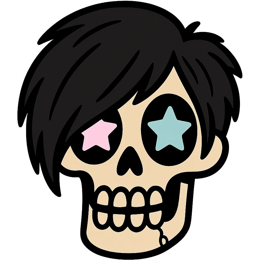 emo skull with pastel star eyes emoji