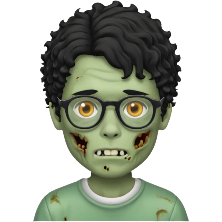 Draw a zombie boy with curly, wavy hair, glasses, and a mullet. emoji