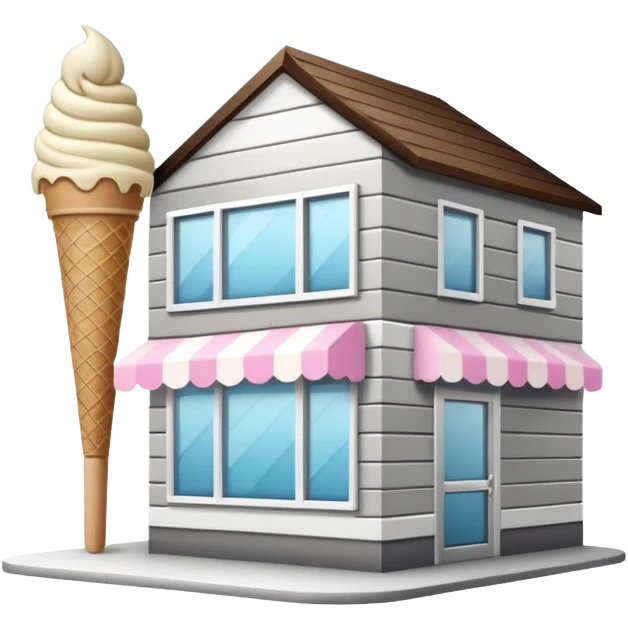 ice cream store at an angle, modern building wood, gray, white materials modern, at an angle emoji