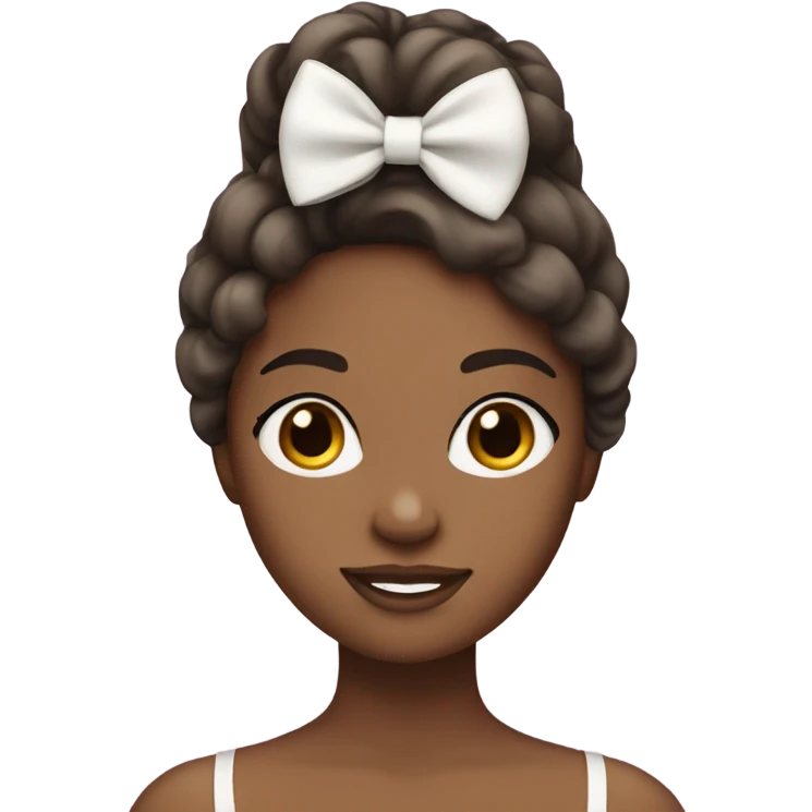Create a girl with brown skin straight hair wearing lashes with a white bow on the side of her hair  emoji