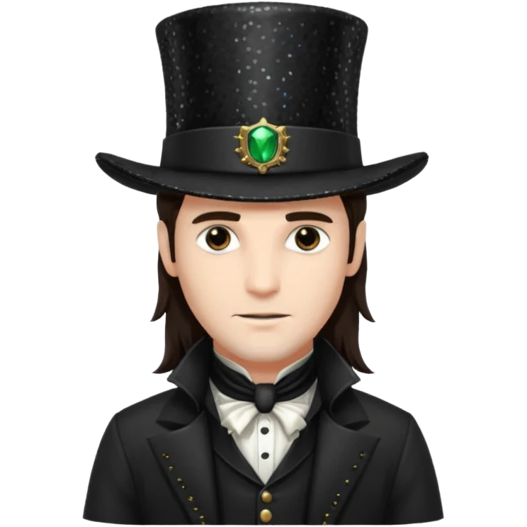 Van Helsing (Male) from Dracula with long dark brown hair, black sequin outfit emoji