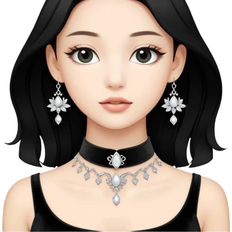 hace un choker Delicado, romántico y soñador. Detalles finitos, quizá con brillito sutil o algo simbólico. negro con plateado. Que parezca salido de Pinterest. emoji