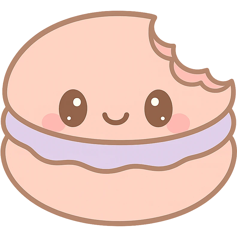 a bitten macaron showing the inside, playful and inviting emoji