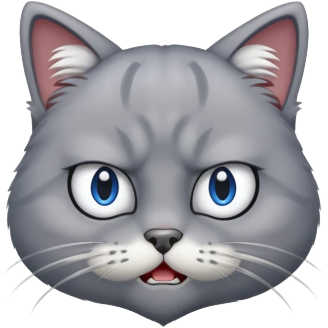 angry grey cat blue small eyes. iphone real emoji style emoji
