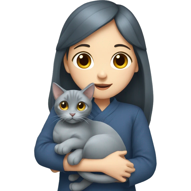 Japanese girl holding Two Russian Blue cats emoji