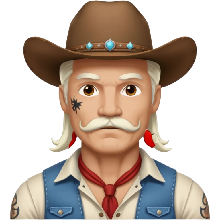 muscular tattooed on face and mustached cowboy long white hair  emoji