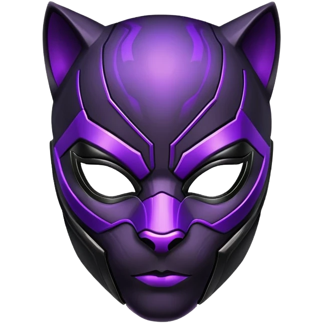 Black Panther superhero face only, black cat-like mask, glowing purple energy effects emoji