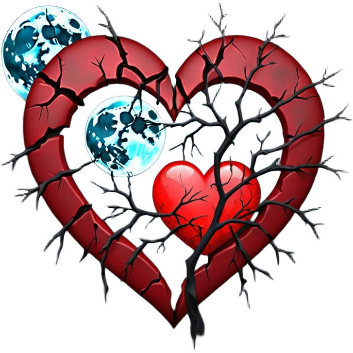emo heart with full moon and wilted petals emoji