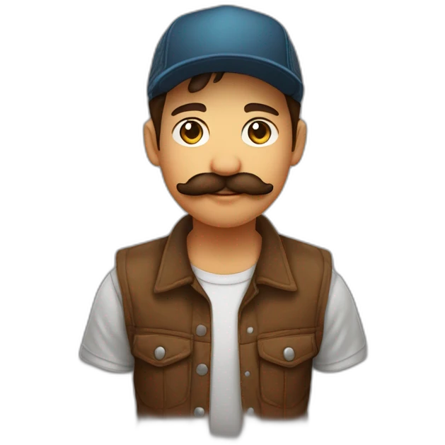 jeune homme brun moustachu avec trucker cap marron emoji