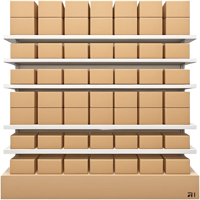"Minimalist Japanese retail shelf display, products aligned identically across horizontal rows, vertically varied by type, clean spacing, precise symmetry, soft neutral lighting, aesthetic composition, highly organized, front-facing packages, ultra-detailed." emoji