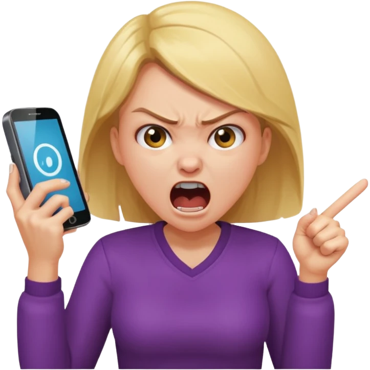 angry girl screaming at a phone, expressive, dynamic pose, clear emotion emoji