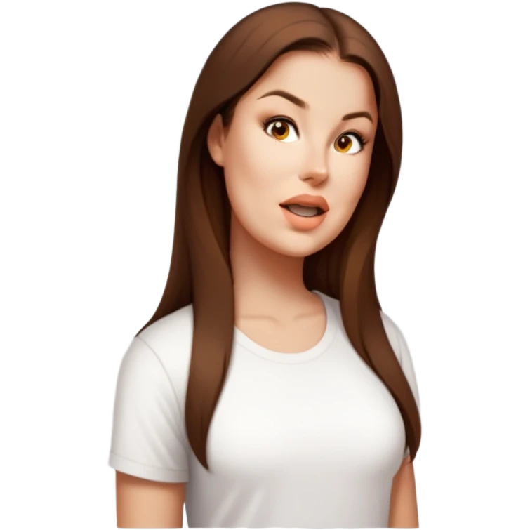 female, wearing white tshirt, long brown hair emoji