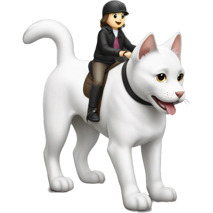 black and white kitty riding laddie dog emoji