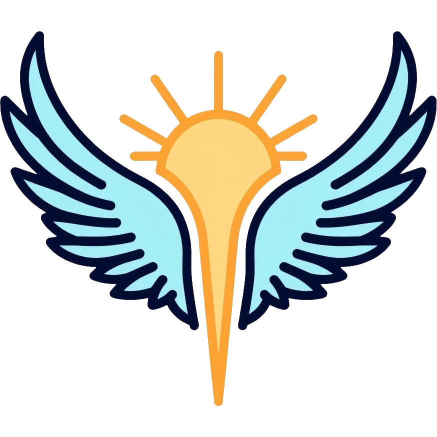 saint emblem with light blue wings and shining golden halo, divine, holy emoji