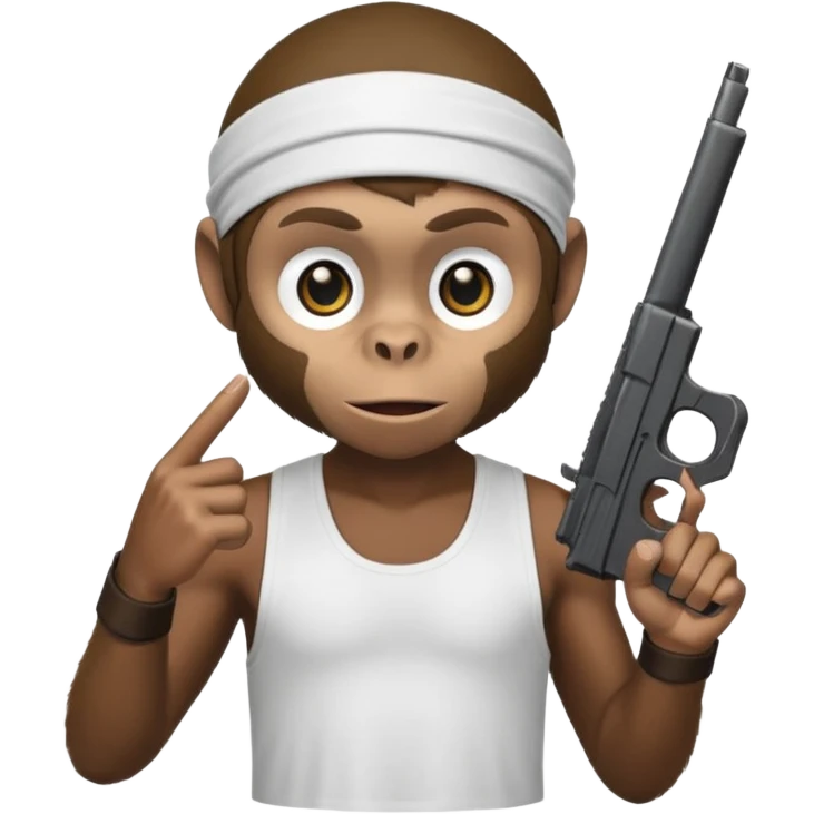Monkey wearing a black dorag and a white tank top holding a Glock postol emoji