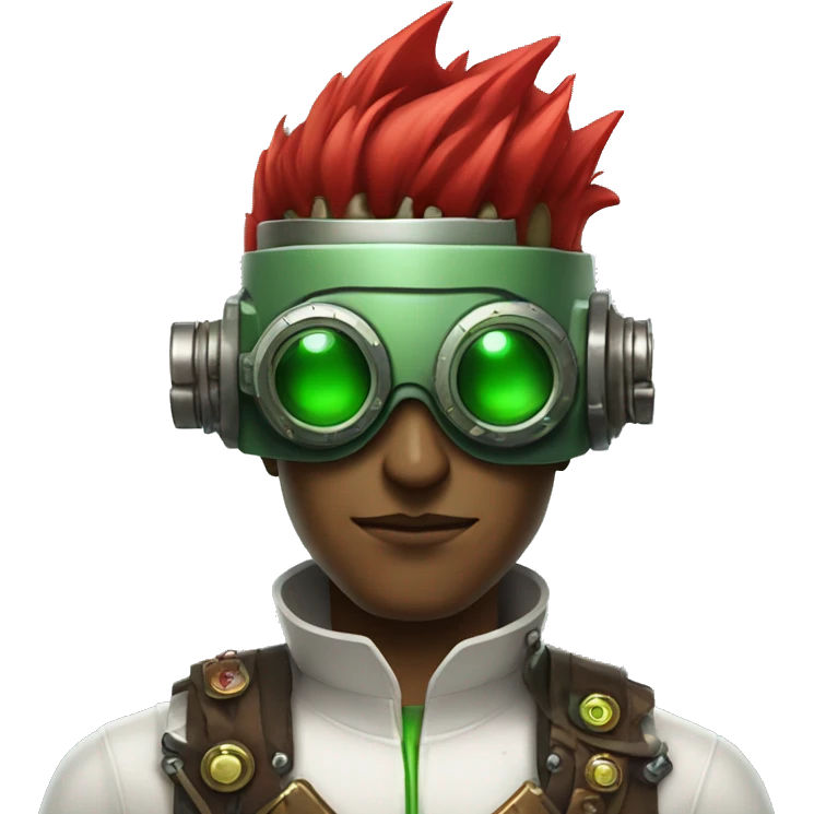 Male cyborg with thin red Mohawk and green steampunk goggles emoji