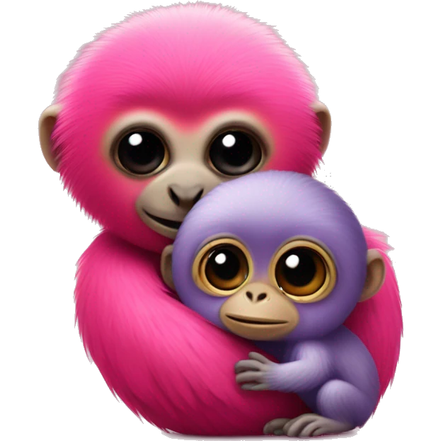 Cute Titi monkey hugging a cute colorful pink dodo bird emoji