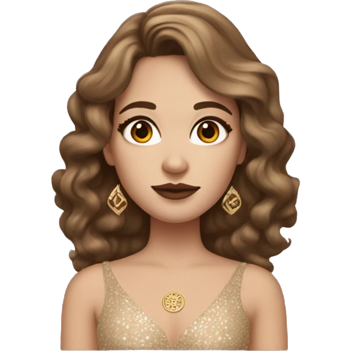 Create the zodiac sign leo as a pale brunette brown hair girl with elaborate makeup and dress that matches the zodiac sign  emoji