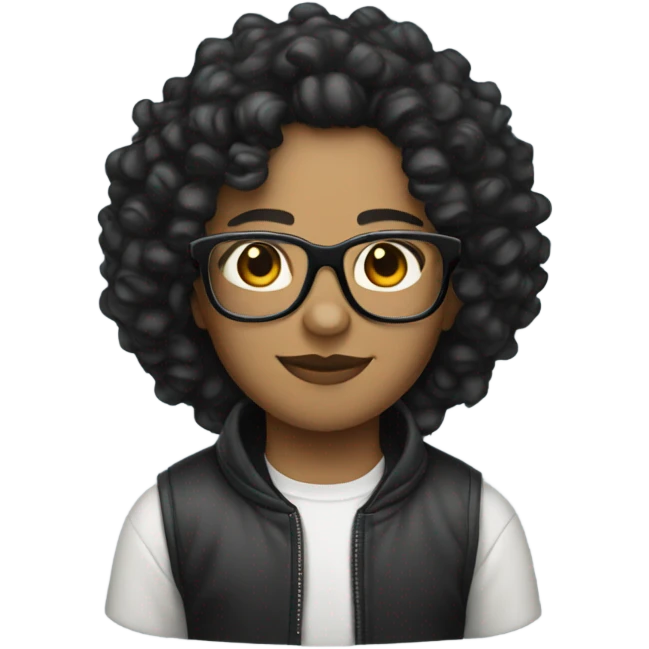 Light skin with black curls and glasses  emoji