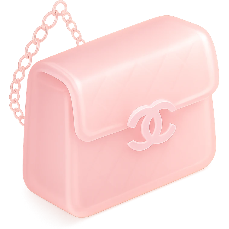 a pink Chanel purse, frosted translucent effect emoji