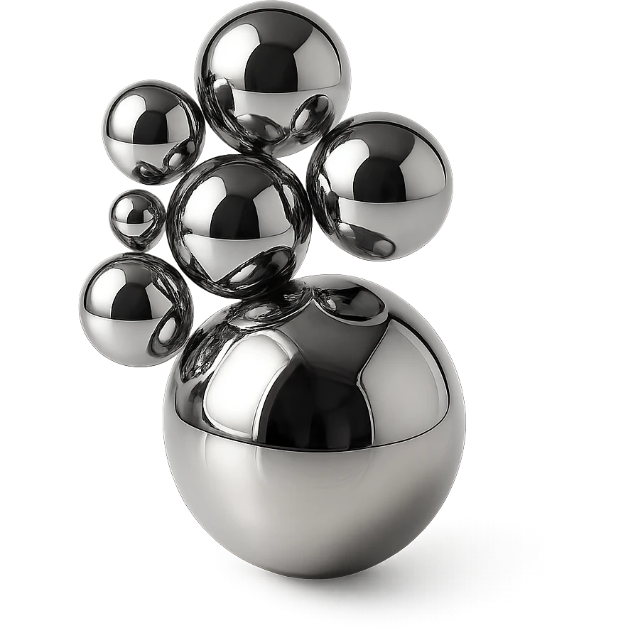 stylized chrome arrangement of several shiny spheres, futuristic and smooth emoji
