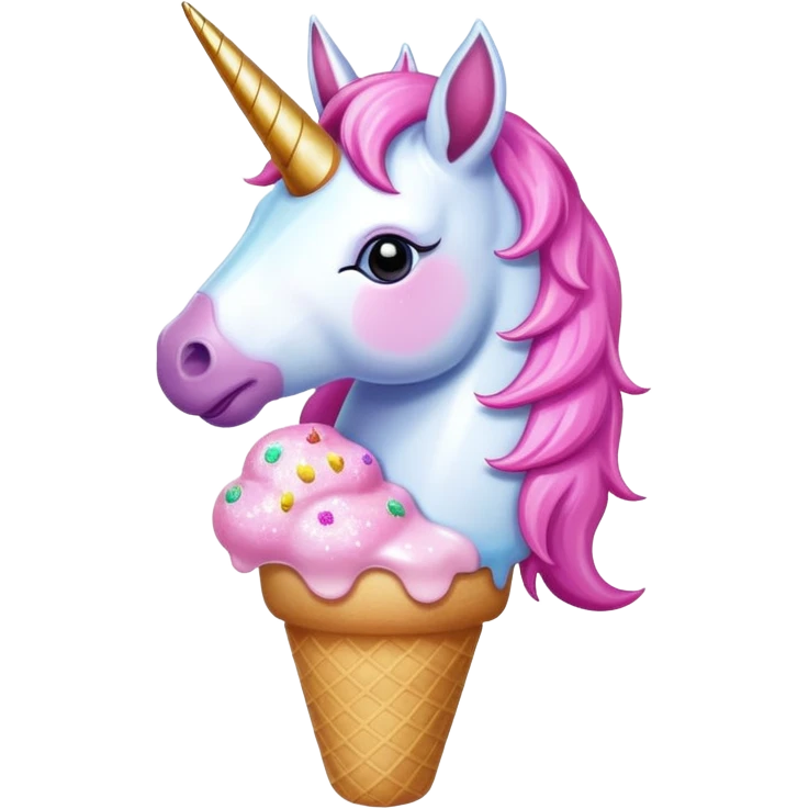 Unicorn eats a pink Glitter icecream emoji