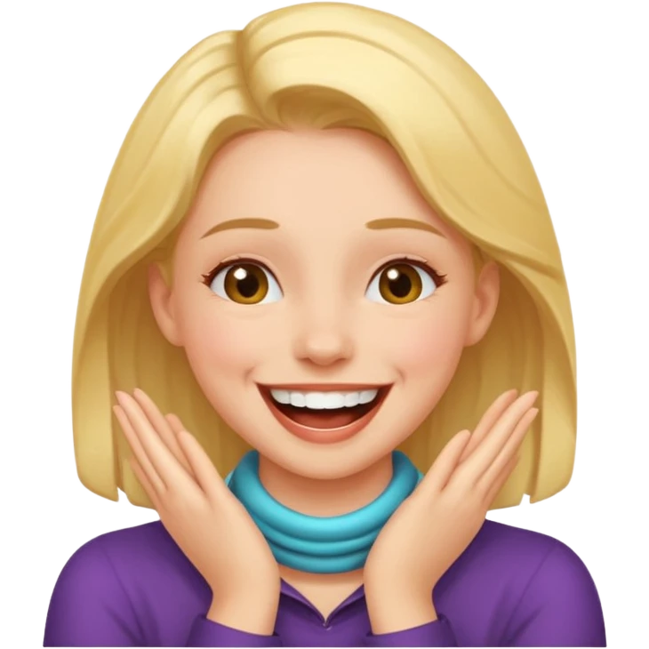 A girl with her hands around her neck laughing  emoji