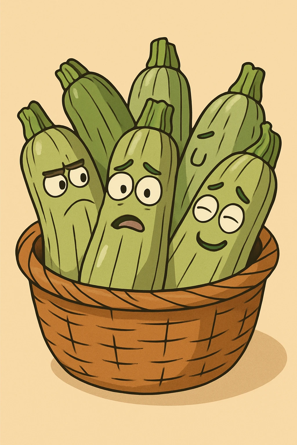 a bunch of courgettes in a basket, simple style emoji