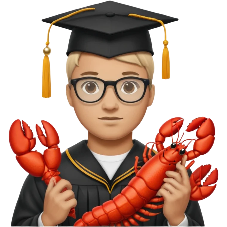 wrestler wearing glasses, holding a lobster, wearing an Ohio State graduation cap emoji