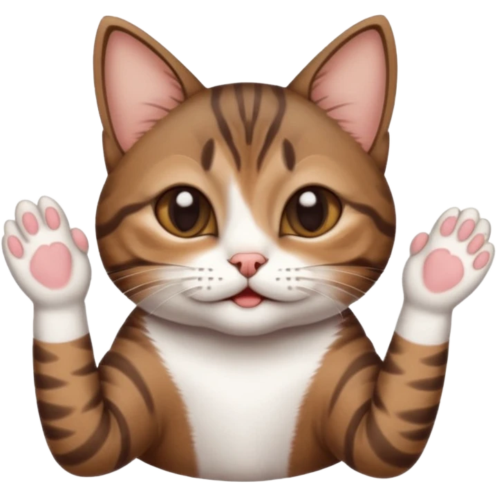 dark brown tabby and white small cat in funny positions upside down with paws covering eyes emoji