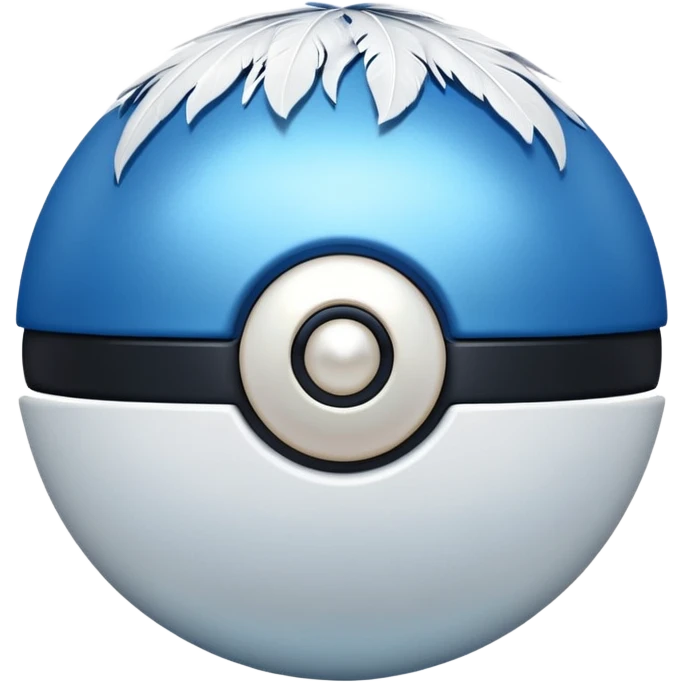 blue pokeball emoji, top half is a more saturated blue, bottom half is white, black stripe, with a white sheen, with a pearlescent finish, with a feather effect emoji