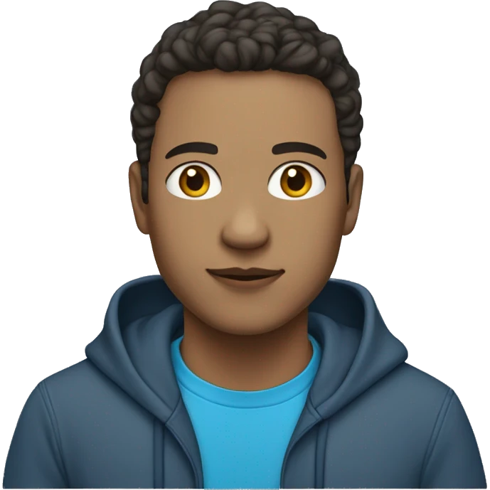 guy in blue hoodie. light natural skin colour. hoodie is up. shirt is blue. emoji