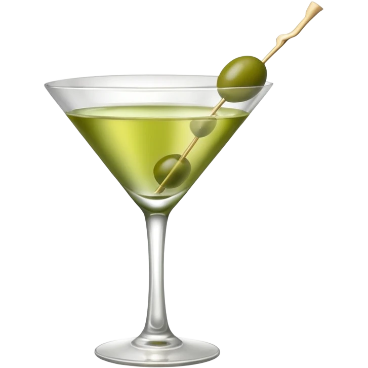 martini with 3 green khaki olives all stuck at the same 1 stick and same size . liquid should be a clear white color like water kinda  emoji