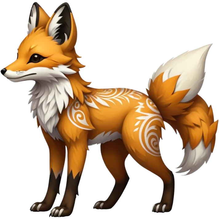 Epic Feral Rare Fantasy shiny cool fluffy Vernid-Trico-Fox-species-hybrid-animal by LiLaiRa, tribal-Art-tattoo-patterns , tufted ears, full body emoji