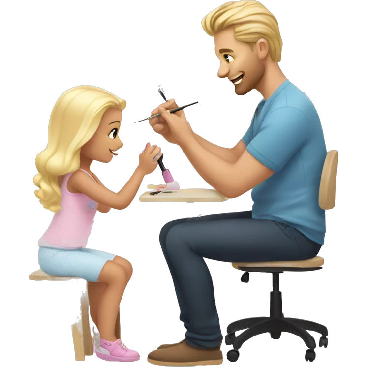 blonde babydaughter gives blonde dad a manicure emoji