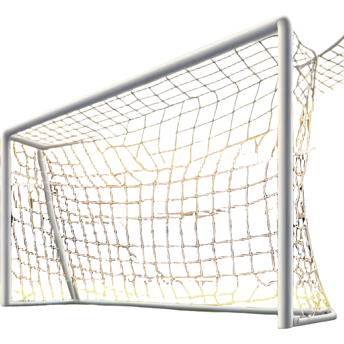 Cinematic Realistic image of a soccer goal net with intricately detailed mesh textures and subtle signs of wear, set against a dynamic, sunlit stadium backdrop that emphasizes its iconic presence in the game emoji
