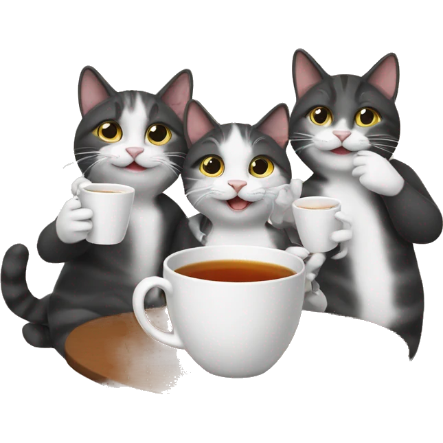 Three cats taking a selfie with cup of tea  emoji
